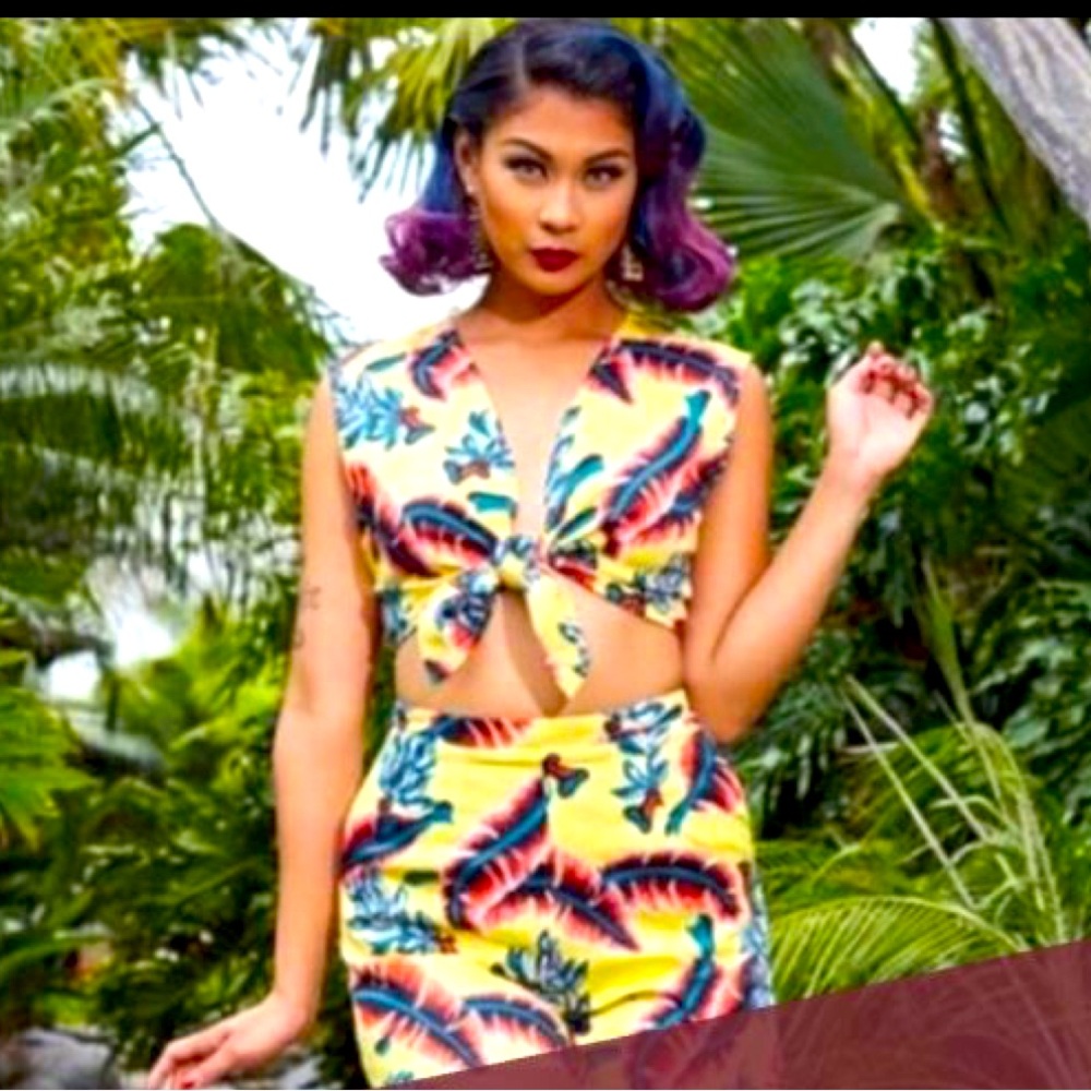 EUC Pinup Girl Yellow Tiki 2-Piece Playsuit Size L